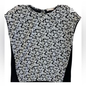 Soprano Floral Print Blouse Girls 11/12 Black and White Cap Sleeve shirt